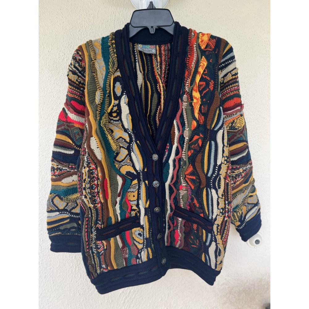 Vintage Coogi Cardigan Sweater S Multicolor 3D Knit Wool 90s Australia Eclectic